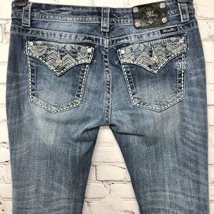 Miss Me Aztec Bootcut Bling Embroidered Flap Pocket Jeans Sz 32 “read”